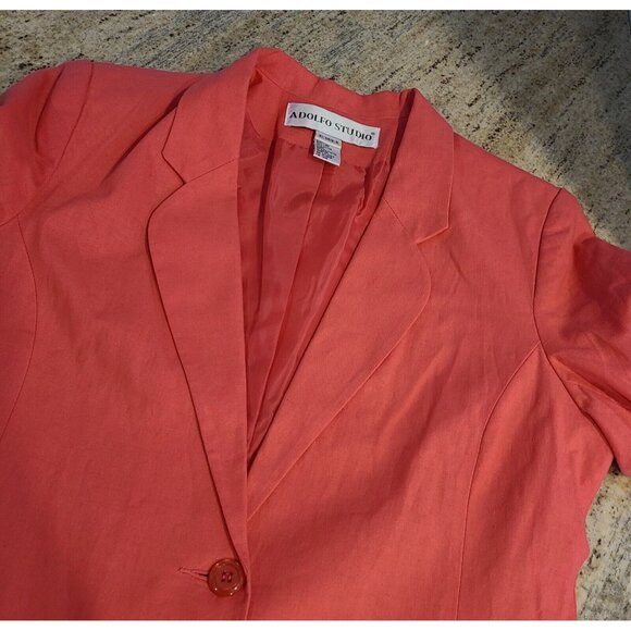 Linen Blend Blazer Women Sz 10 Lined blazer Pink 1 button Adolfo Studio - Picture 7 of 14